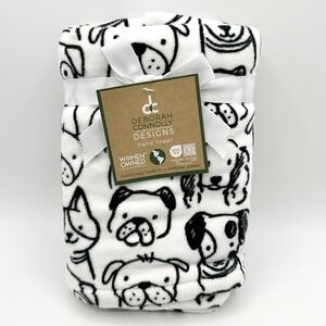 2 Deborah Connolly Designs Hand Towels Mug Shot Puppy Dog Faces Black White NWT